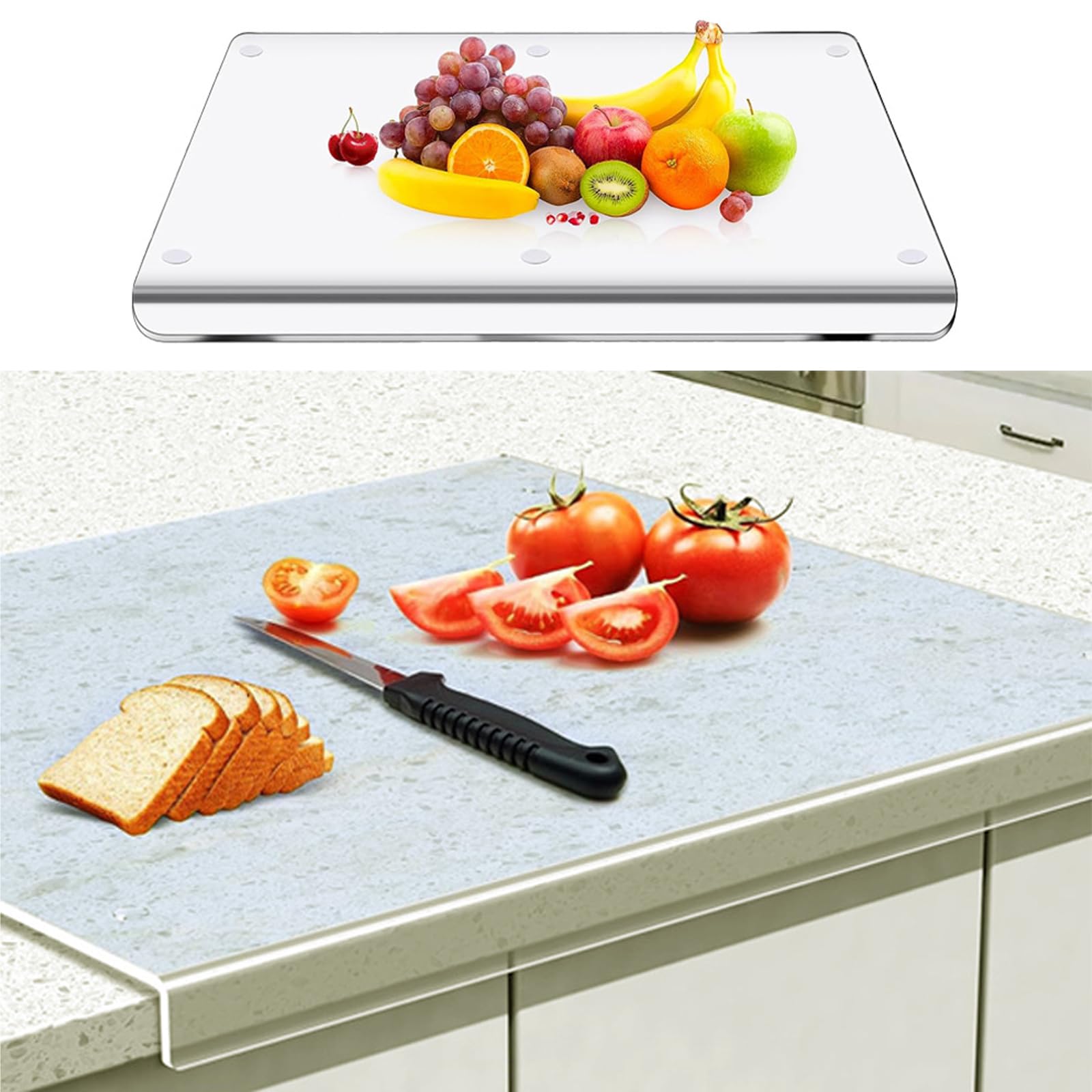Transparent Acrylic 3mm Cutting Board, 45cm x 40cm Non-Slip, Scratch Resistant with Stop Edge Lip for Kitchen Counter, Meat Cutting Board for Home, Restaurant