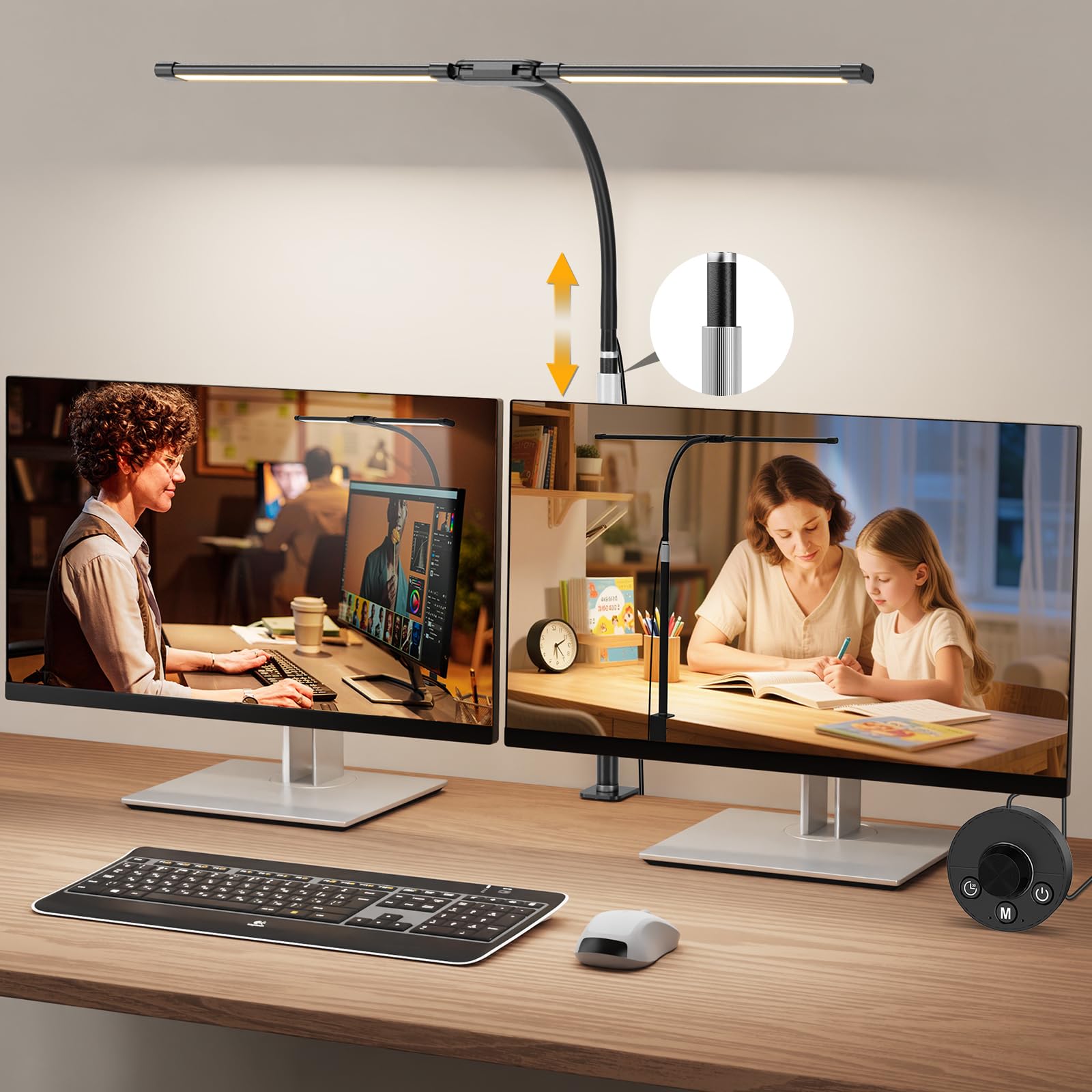 Woputne Desk Lamp with Clamp, Super Wide & Bright, 5 Color Modes x 10 Brightness Levels, 24W Eye-Caring, Extendable Adjustable Desk Light for Office, Study, Crafts & Drawing