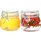 Glass Jars With Airtight Lid 16 Oz (Set Of 2) Wide Mouth Mason Glass Airtight Storage Canisters Leakproof For Coffee Sugar Nuts Spice Refrigerator Pickles & Preserves Tea For Fridge Kitchen Pantry