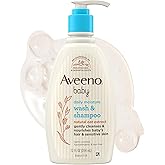 Aveeno Baby Daily Moisture Wash &amp; Shampoo, Tear-Free, 12 fl. oz | 2-in-1 Baby Wash and Hair Shampoo with Oat Extract, For Sensitive Skin and Hair, No Added Parabens