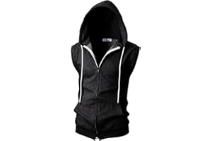 Ohoo Mens Slim Fit Sleeveless Lightweight Zip Up Hooded Sweatshirt Vest Hoodie