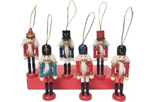SurpriseSeptember 6 PCS Christmas Nutcracker Ornament Set, 4.9in Wooden Nutcracker Figures Christmas Tree Decoration, Mini Nutcracker Soldier Festival Party Desktop Decoration