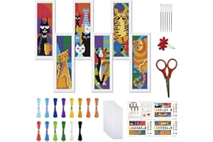 FREEBLOSS 6 Set Cross Stitch Bookmark Kits Cat Pattern Stamped Cross Stitch Kit DIY Embroidery Kit Bookmark Craft Kit with In