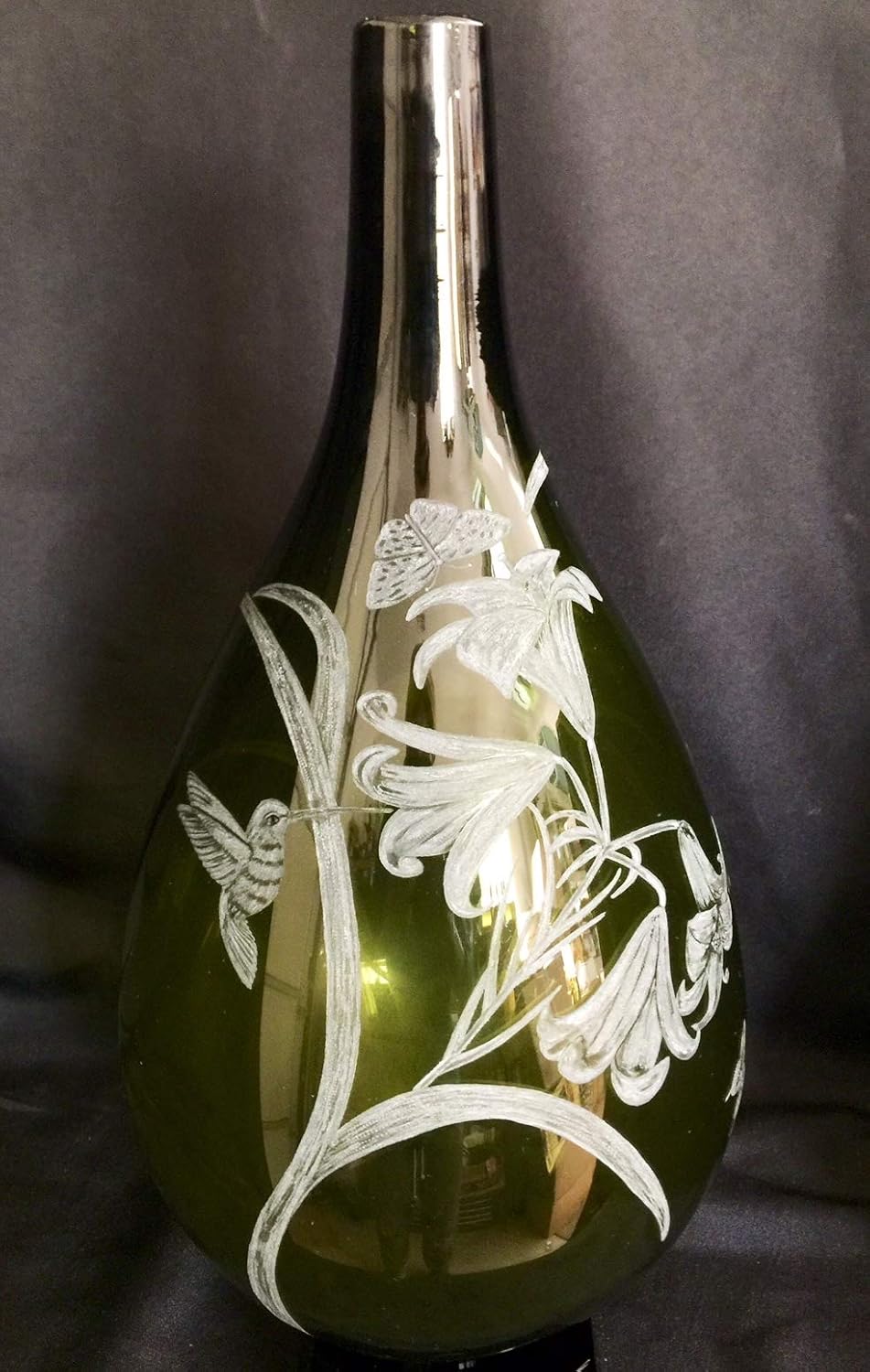 Amazon Com Hand Engraved Floral Vase Hummingbird Lilies