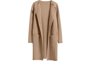 Open Front Long Cardigan for Women Long Sleeve Business Casual Fall Wool Coatigan with Pocket Trendy Lapel Overcoat