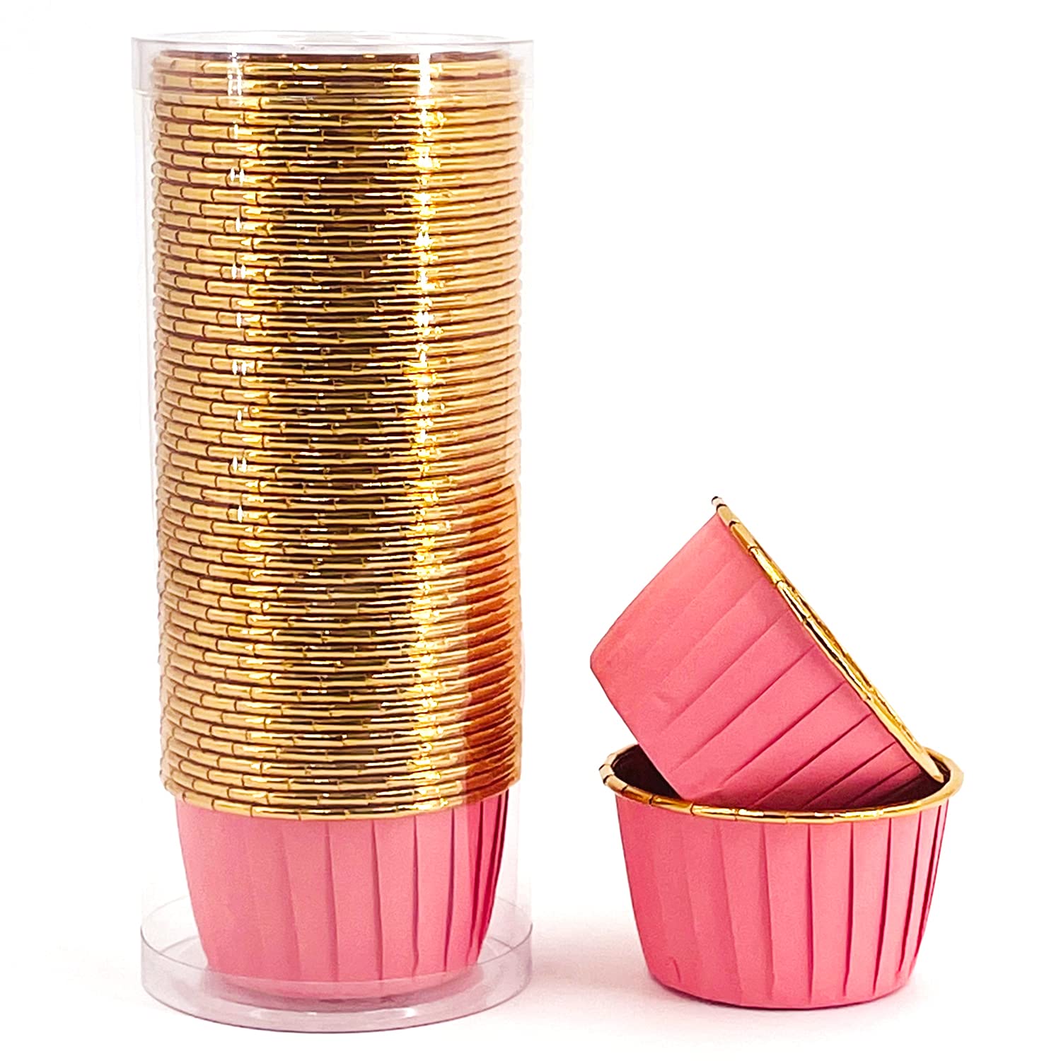 Photo 1 of Party Hippo Foil Muffin Liners, 3.5 Oz 50 Pcs Disposable Cupcake Baking Cups, Gold Aluminum Ramekin Holders, Little Baking Cups (Pink)