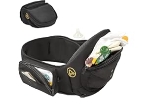 MAMAZING Baby Hip Carrier Stress Relief Expert, Ergonomic and Comfortable Baby Carrier with Hip Seat, Foldable Baby Carrier Newborn to Toddler with Adjustable Waistband and Multiple Pockets Up to 55lbs, Black