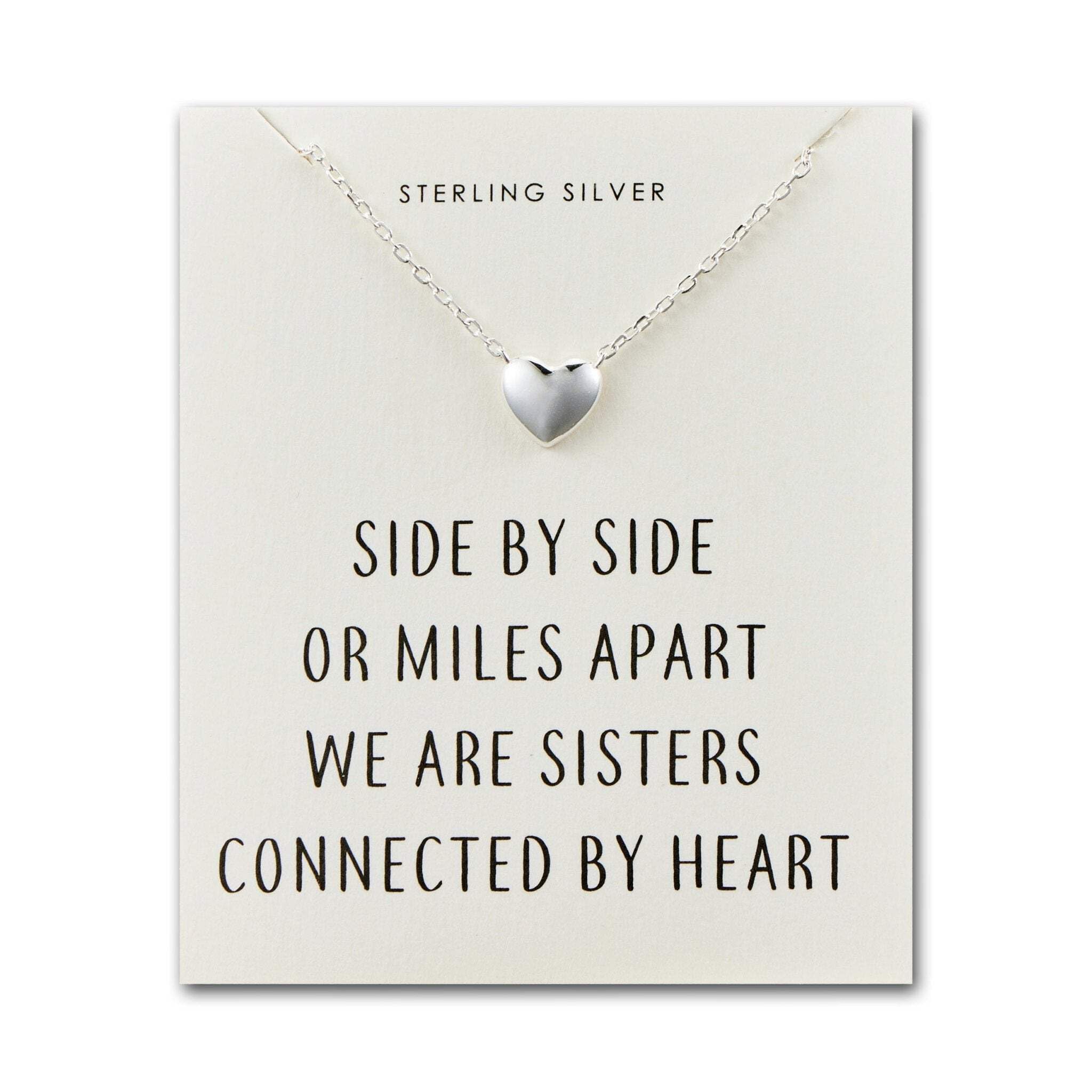 Philip Jones Sterling Silver Sister Heart Necklace with Quote Card