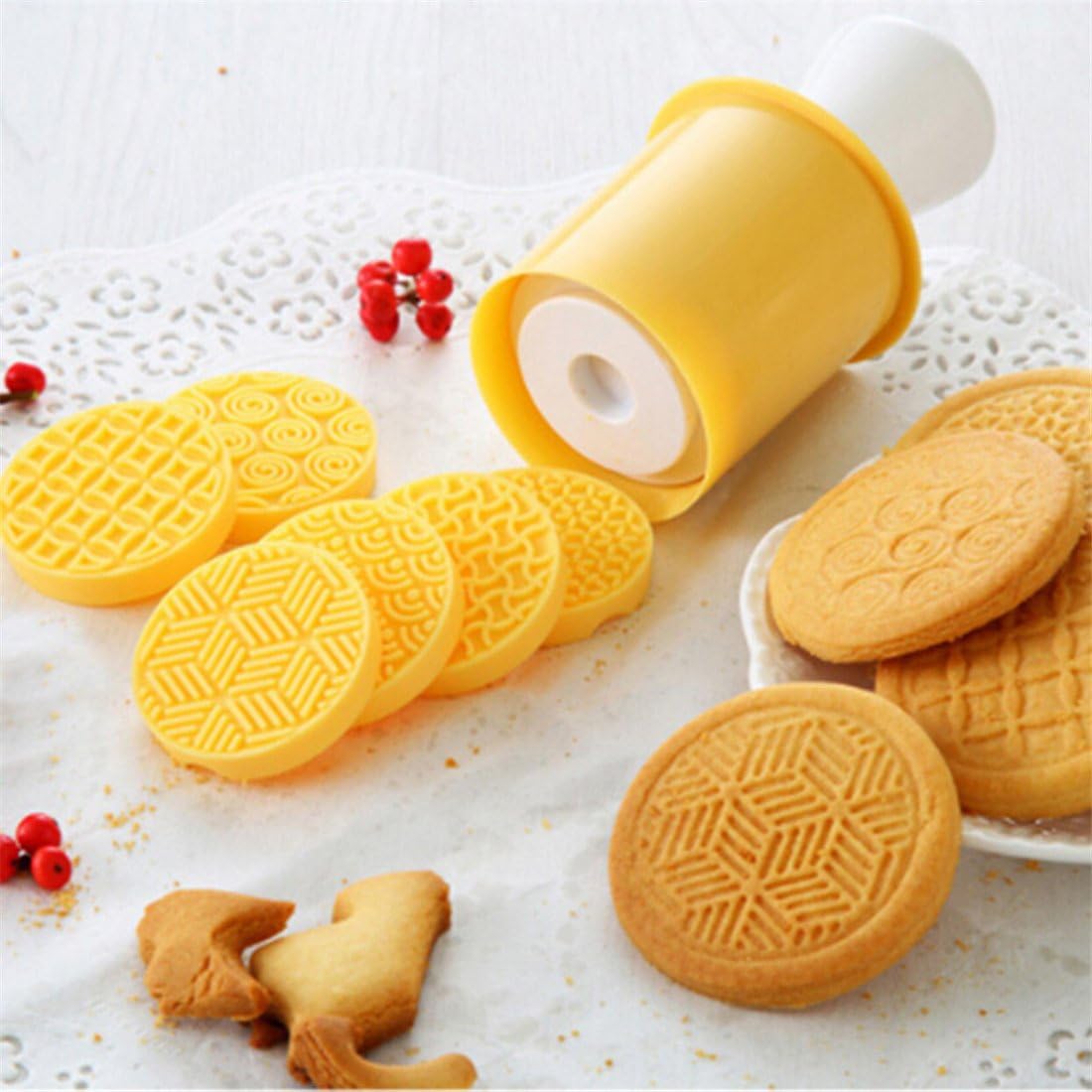 Yesiidor Cookie Stamps Non-Stick Silicone Biscuit Mold Cake Fondant Plunger DIY Pastry Mold Cake Decorating Embossing Baking Tool