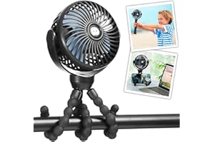 snawowo Mini Portable Baby stroller Fan, Battery Operated Personal Small Handheld Fan, 360° Rotate Flexible Tripod Rechargeable Clip On for Car Seat Crib Bike Treadmill Travel Camping Black