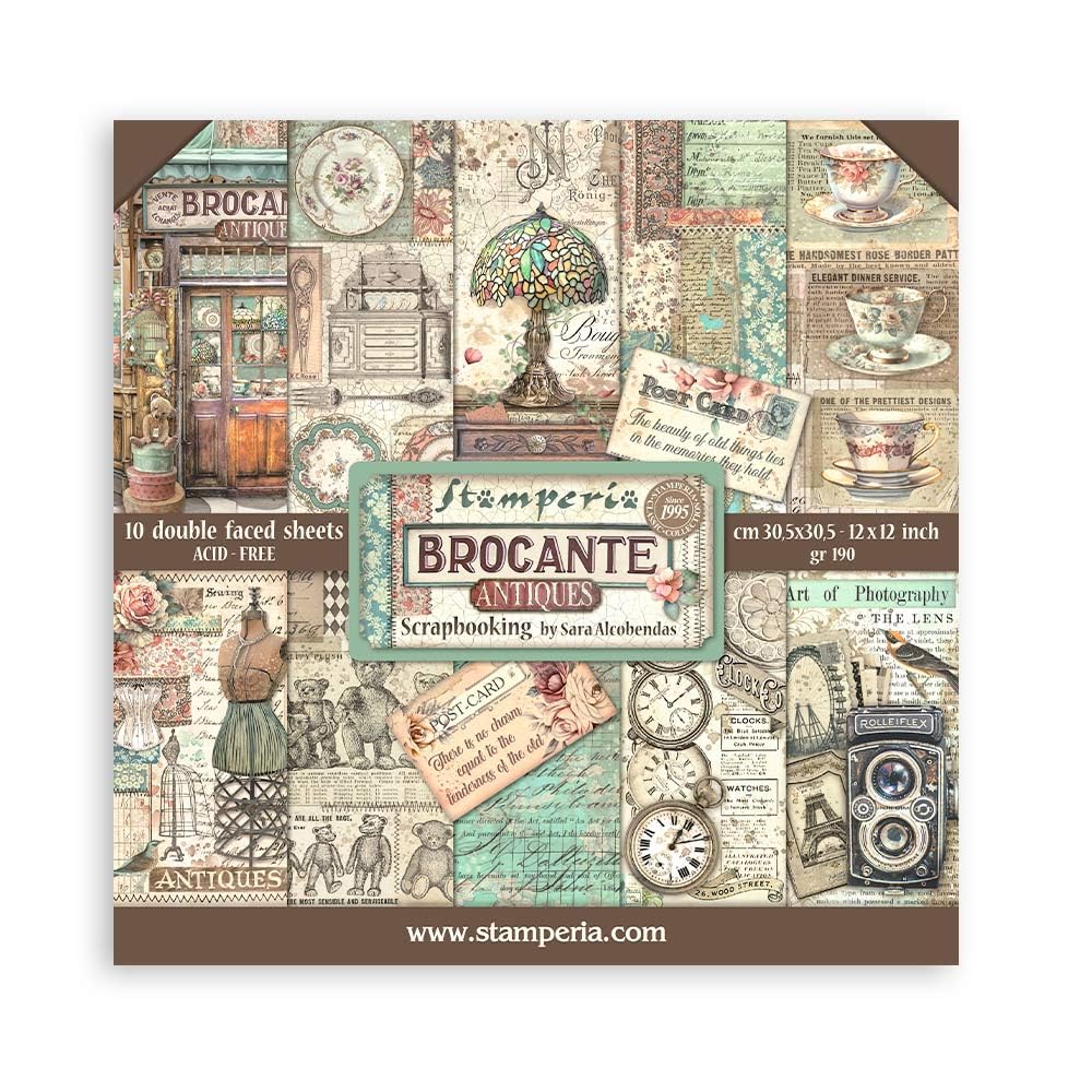 Stamperia - Scrapbook Paper Pad for Scrapbooking, Albums, Card Making, Bullet Journals, and More, Acid Free, Double-Sided, Perfect for Hobbies, Crafts, and Gifting (Brocante Antiques) (30.5 x 30.5 cm)