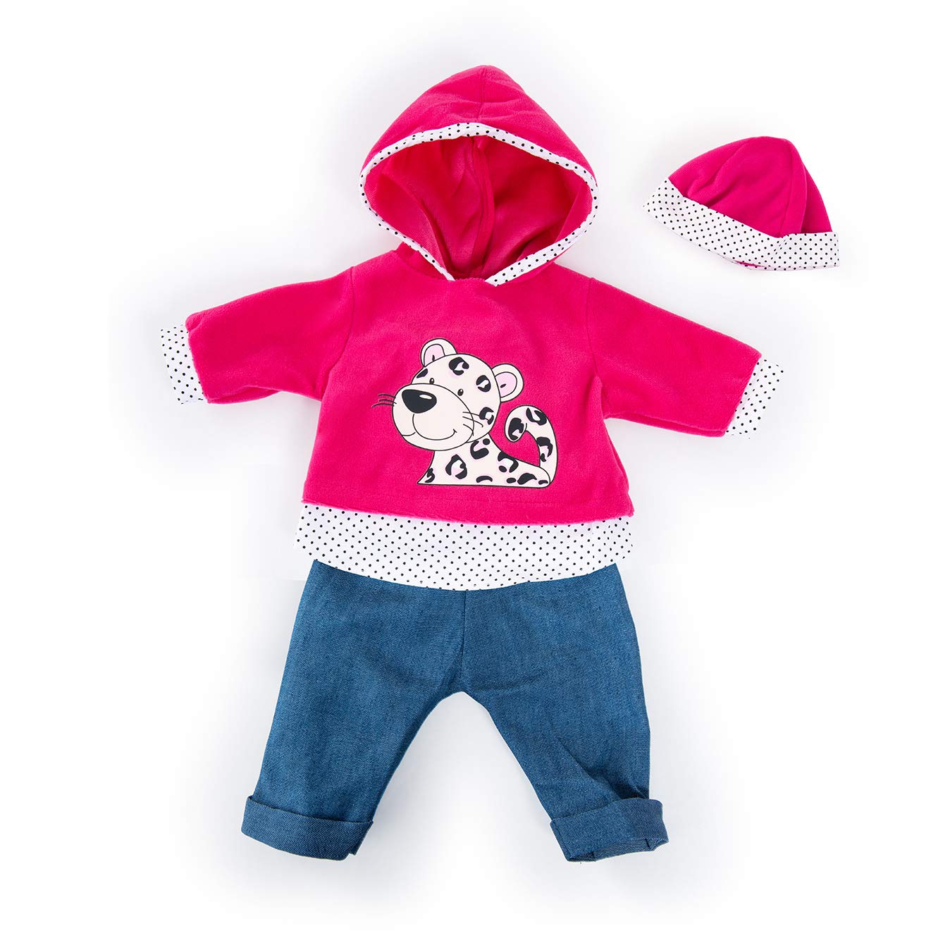 Dolls clothing for 13 to 15 inch, trousers, top, cap, set, outfit leopard