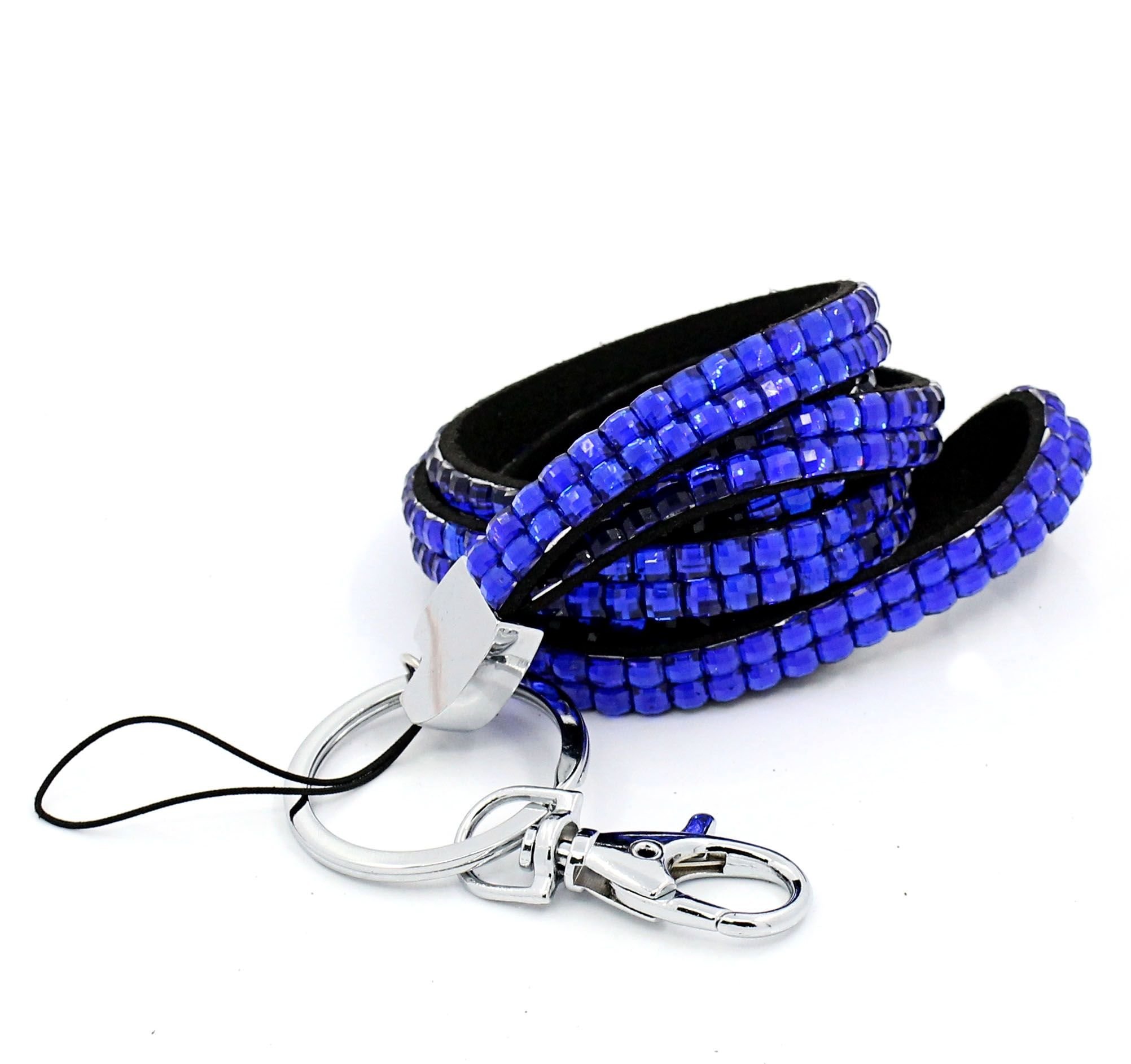 CKB Ltd 1x Bling ID BLUE Acrylic Rhinestone Style Lanyard Neck Strap Swivel Metal Clip