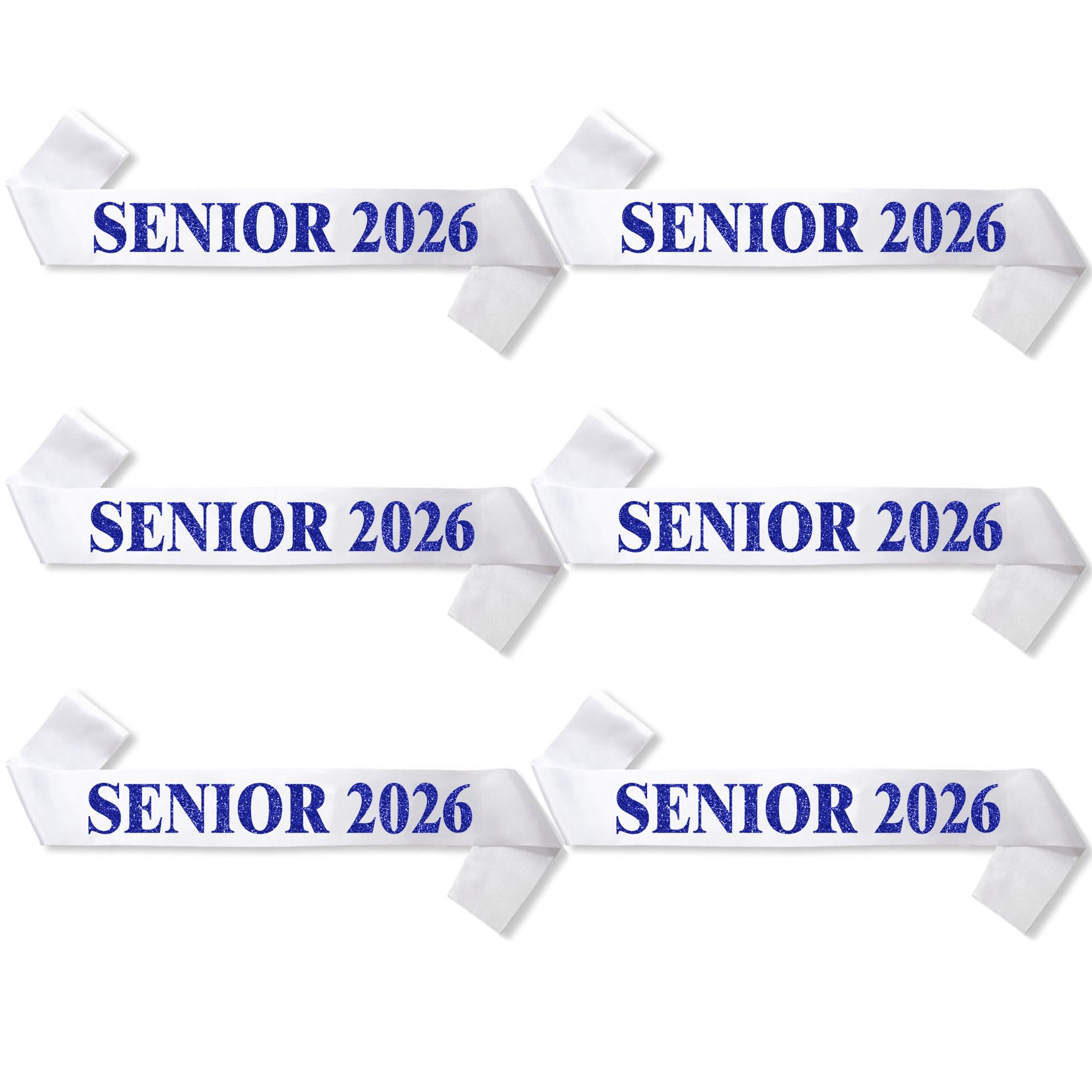 Photo 1 of 6 Pack White Senior 2026 Satin Sash with Blue Glitter Letters- 2026 Graduation Sash - Finally Graduated - Senior Cheer Sash - Cheerleader Sash - Competition Sash
