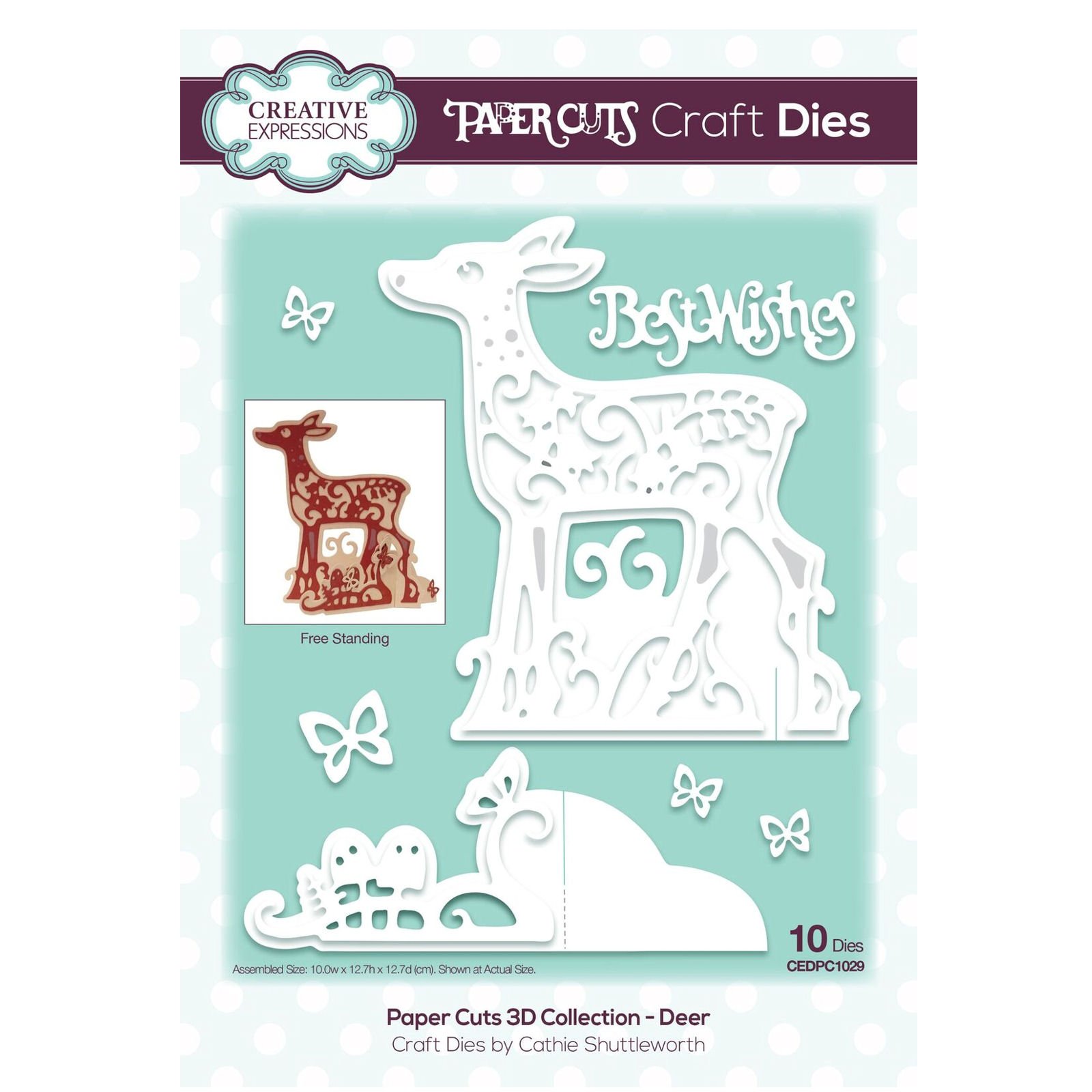 PaperCuts 3D Collection Deer Die, Metal, Silver, 15 x 11 x 0.8 cm