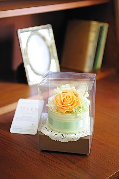 Amazon プリザーブドフラワー ホールケーキ オレンジ 花びらメッセージ 電報 祝電付きのお花 誕生日祝い 結婚祝い 結婚記念日 出産祝いに ビジネスフラワー プリザーブドフラワー