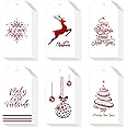Whaline 120Pcs Christmas Red Foil Paper Gift Tags Holiday Hang Name Tag Label with Twine for DIY Xmas Winter Present Happy New Year Party Decoration