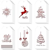 Whaline 120Pcs Christmas Red Foil Paper Gift Tags Holiday Hang Name Tag Label with Twine for DIY Xmas Winter Present Happy New Year Party Decoration