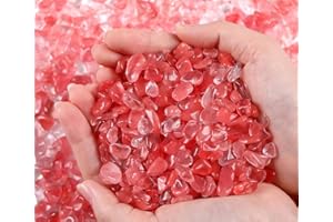 QINJIEJIE 0.9Lbs Cherry Quartz Crystal Chips Rocks for Plant Bulk Decorative Aquarium Gravel Stones Terrarium Sand Small Turtle Rocks Fish Tank Pebbles Decor Vase Filler for Planter