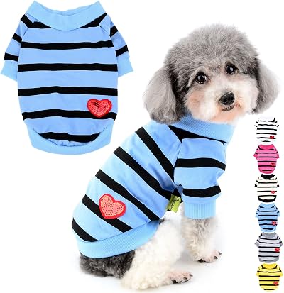 Zunea Small Dog Shirt Striped Love Heart Sequin Tee Blue M