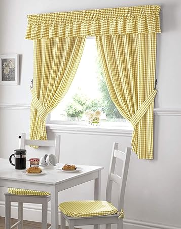 Gingham Kitchen Curtains Yellow 46 X 42 Amazon Co Uk Kitchen Home