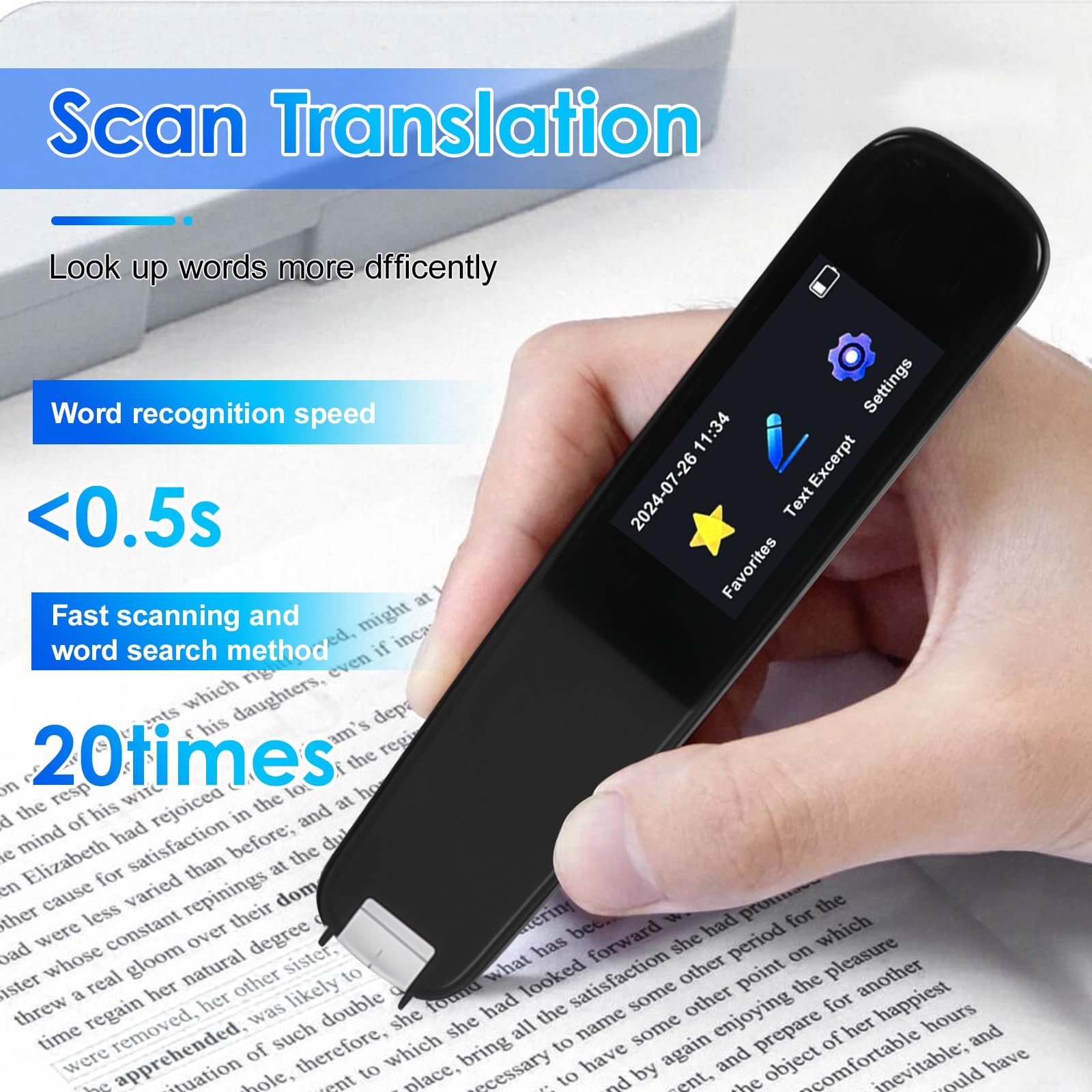 Daspom Scan Translation Pen, 1.97 inch Screen Translator Pen Scanner with 112 Languages Voice Translation, Offline OCR Digital Translation Pen for Student Dyslexia Adult Business Learning Travel