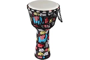 BGMUSER Djembe African Hand Drum 10'' x 20'' Goatskin Drumhead With Lightweight Fabric Cover PVC Body (Colorful Elephant Pattern)