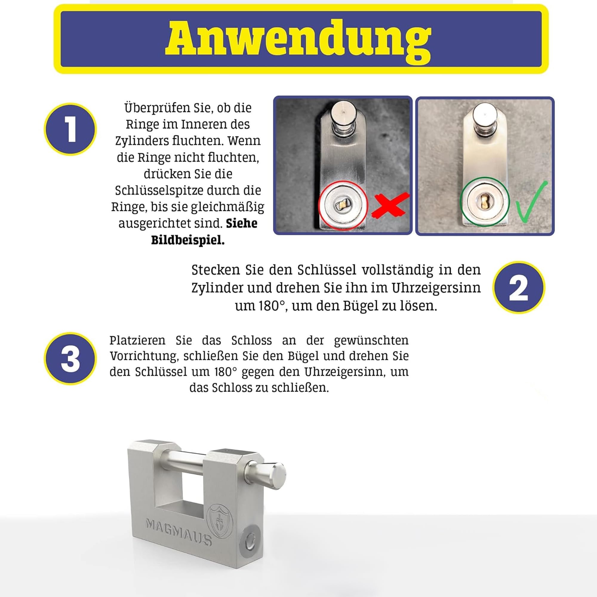 Magmaus® RTL70 Schwerlast Wetterfestes Vorhängeschloss mit 3 Schlüssel - 10 mm Schnittfester Bügel, Anti-Bohr Zylinder, Edelstahl & Rostfrei | Sicherheitsschloss für Schuppen, Tor, Container, Garage 6