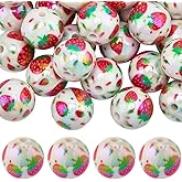 SUNNYCLUE 1 Box 30Pcs Acrylic Strawberry Beads 16mm Chunky Bubblegum Beads Bulk Fruit Printed Round Gum Ball Loose Spacers for Jewelry Making Necklaces Bracelets Earrings Beadable Pens Adults