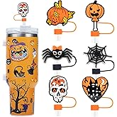Stanley Straw Cap 6PCS, Topper for Stanley 30&40 Oz Tumbler - Spider Pumpkin Skull Silicone Straw Covers for Halloween Gifts