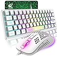 MAGIC-REFINER RK61 60% Gaming Keyboard and Mouse Combo Rainbow LED Backlit Keyboard with 61 Keys Membrane Mini Portable Ultralight Gaming Mouse 2400DPI,Gaming Mouse Pad for Windows PC Gamers(White)