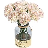 ICBOX Artificial Carnations Pink Silk Flowers 15pcs Fake Carnation Artifcial Flowers with Stems for Home Decor Wedding Bridal Bouquet Anniversary Birthday Floral Arrangements (Pink in White