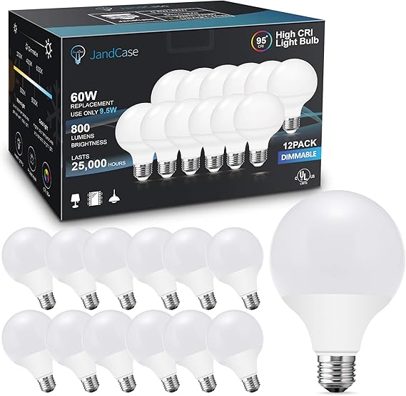 12 Pack G25 LED Vanity Light Bulb CRI 95, JandCase 60W