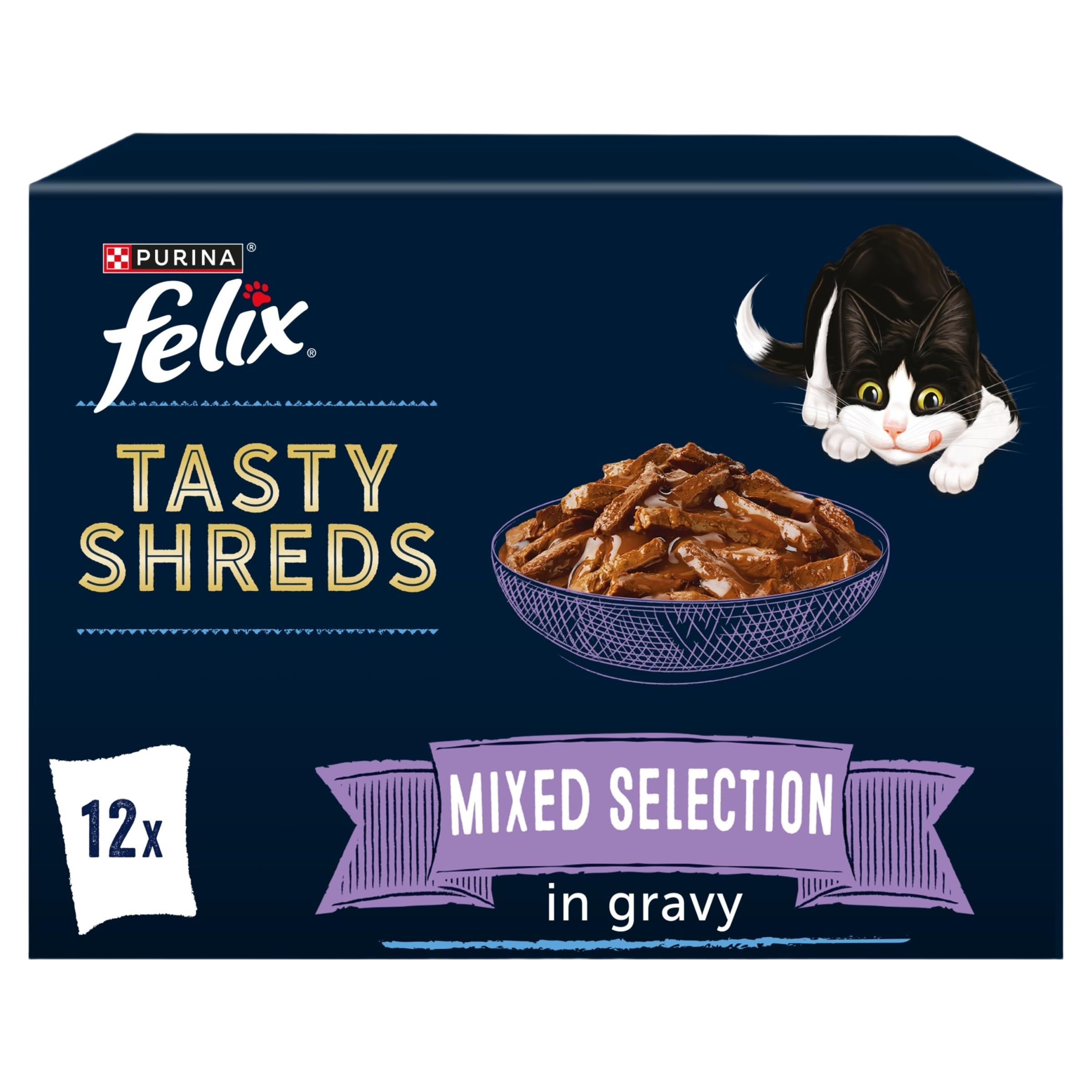 Felix Tasty Shreds Cat Food Mixed Selection in Gravy, 12 x 80 g