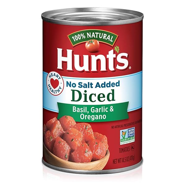 HUNT’S DICED NO SALT ADDED BASIL GARLIC & OREGANO TOMATOES, 14.5 OZ