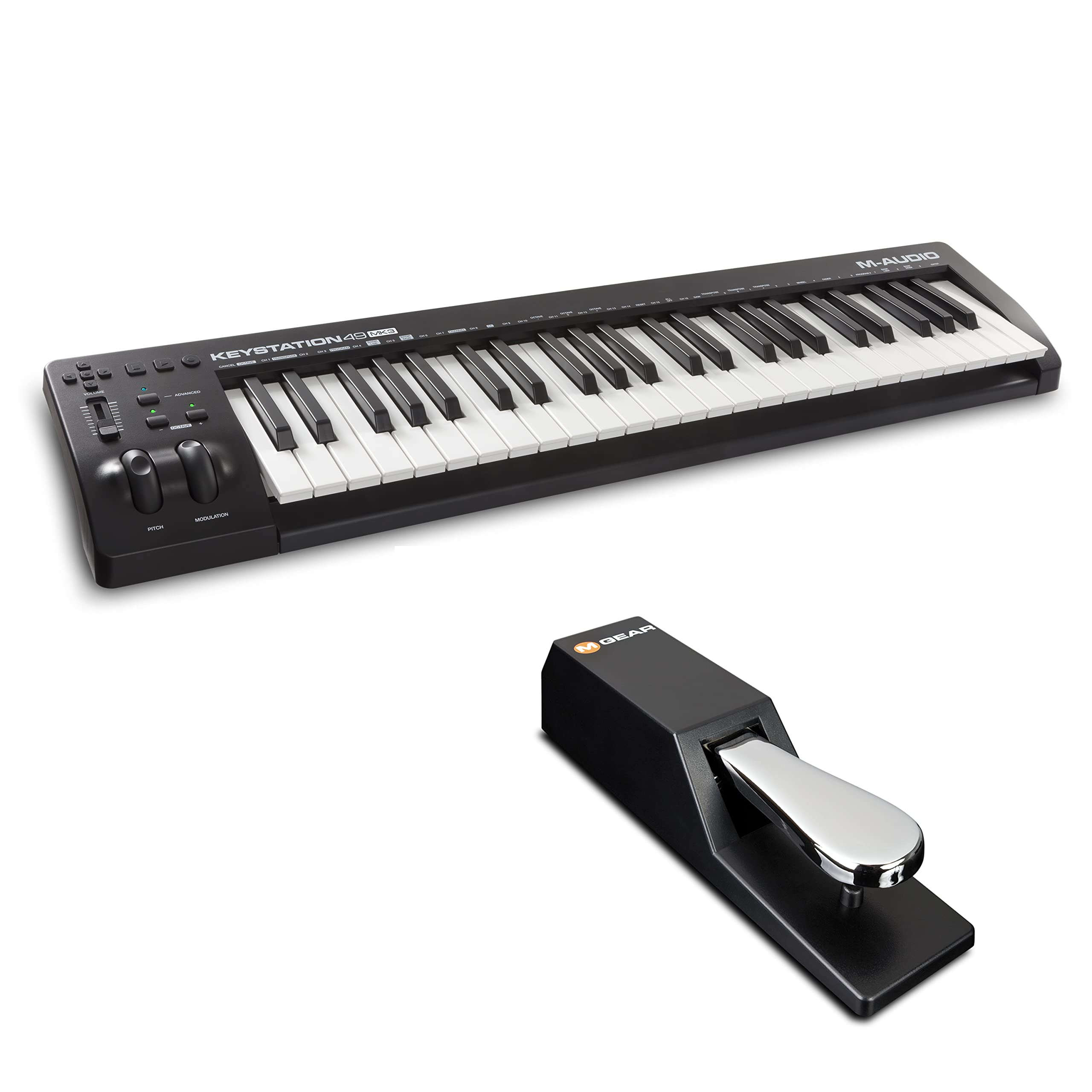 MIDI Controller Bundle - 49-Key USB MIDI Keyboard Controller with Sustain Pedal and Pro Software Suite - M-Audio Keystation 49 MK3 + SP-2