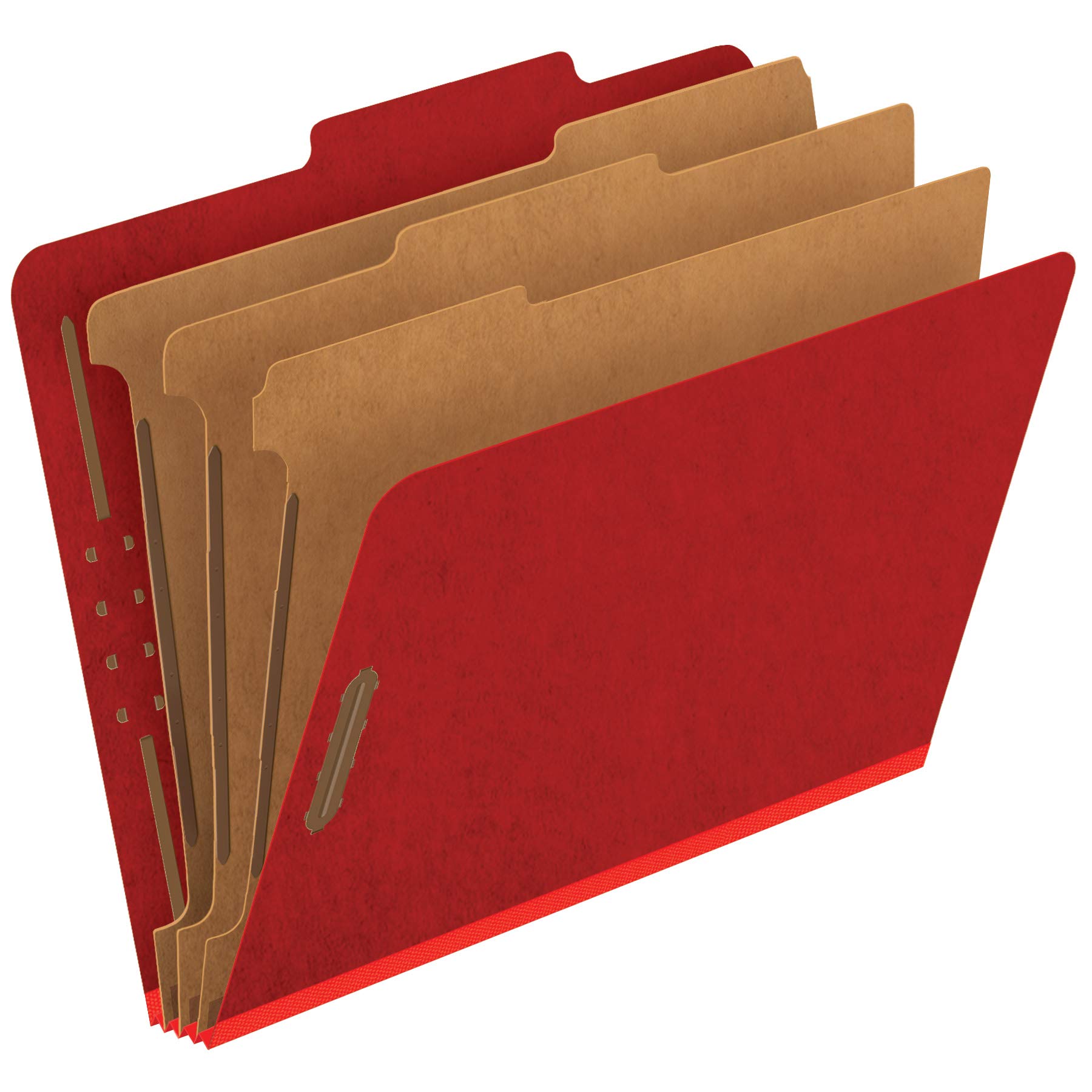 Pendaflex Pressboard Classification File Folders, 3 Dividers, 2" Embedded Fasteners, 2/5 Tab Cut, Letter Size, Bright Red, Box of 10 (24095) — image 1