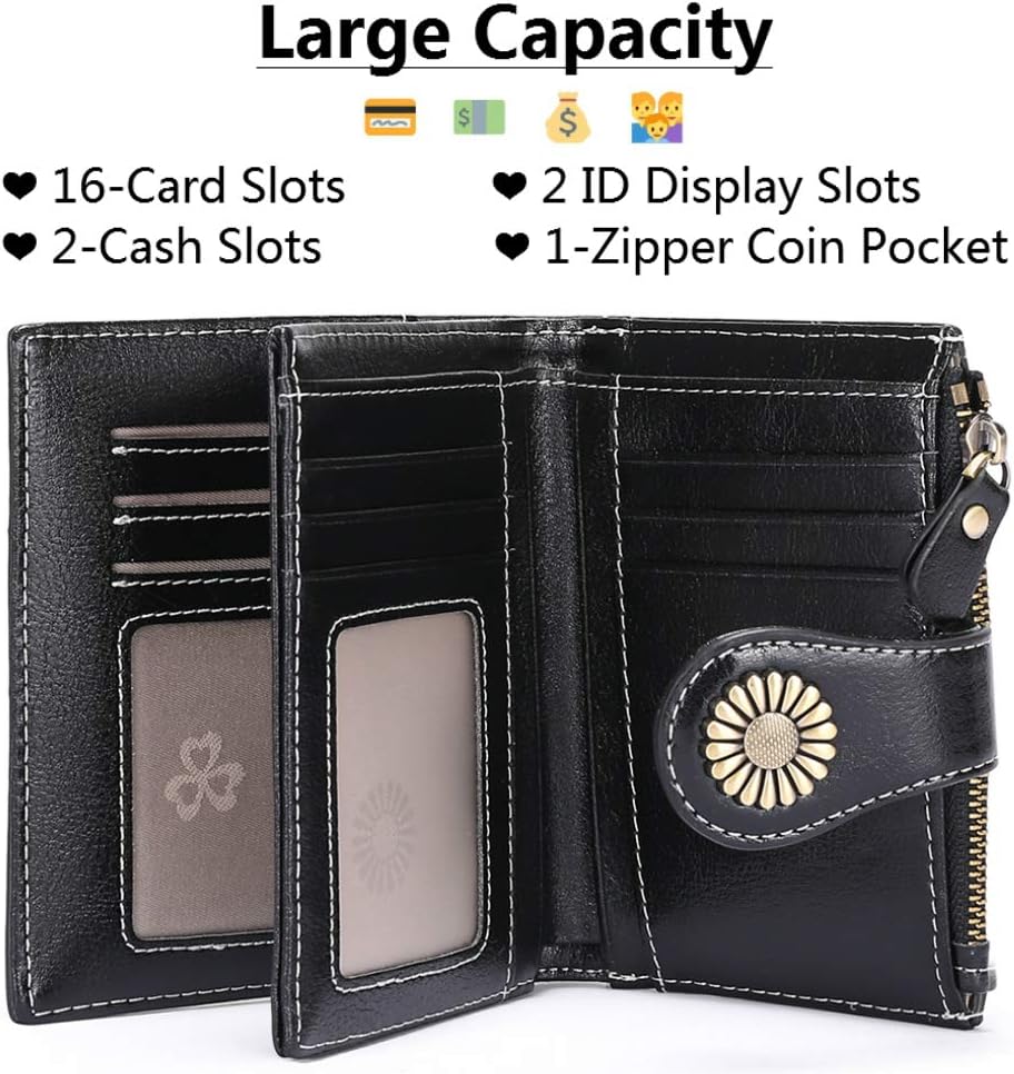 SENDEFN Bifold Purse Card Holder Wallet Genuine Leather RFID Blocking Wallet for Women with 16 Card Slots - Image 3