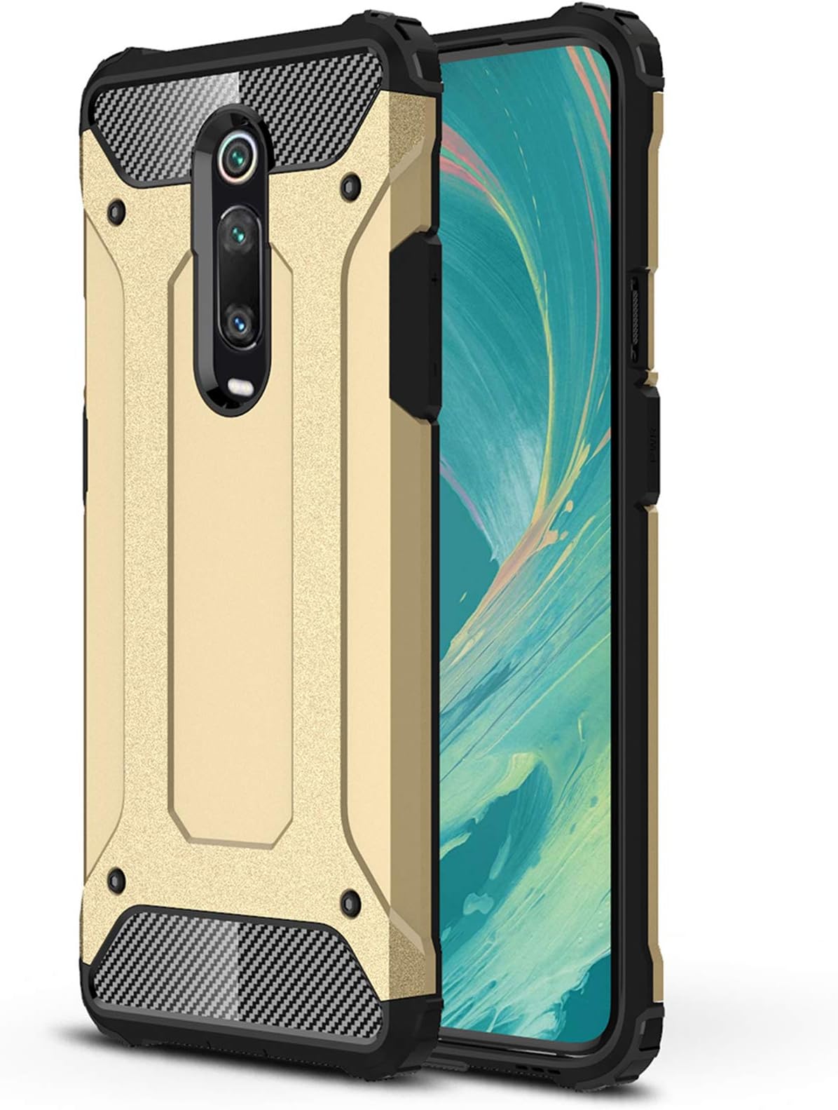 XunEda Xiaomi Mi 9T,Xiaomi Mi 9T Pro Case, Dual Layer Armor Case Hard Plastic + Soft Silicone Bumper Protective Cover Skin + Screen Protector for Xiaomi Mi 9T,Xiaomi Mi 9T Pro Smartphone (Gold)