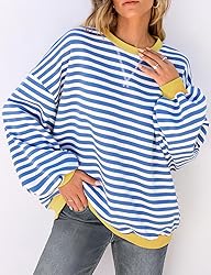 UEU Women Oversized Striped Sweatshirt Long Sleeve
