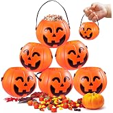 HANSGO Mini Halloween Portable Pumpkin Bucket, 12PCS 3.3 inches Small Halloween Pumpkin Candy Buckets Children Trick or Treat Bags