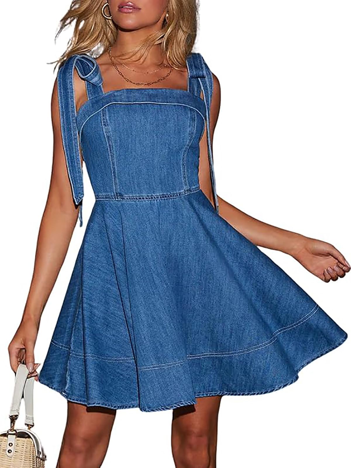 Jeans Strap Dress Skirt Jeans Strap Dress Flared-Skirt Denim Dress Denim Blue Ladies Jeans Strap Dress Skirt Jeans Strap Dress Flared-Skirt Denim Dress Denim Blue Ladies