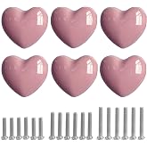 Perphin Ceramic Drawer Knobs Heart Shape Cabinet Dresser Pulls Handles with 3 Sized Screws, Kitchen Furniture Knobs for Closet Cupboard Wardrobe (6 Pack, Pink)