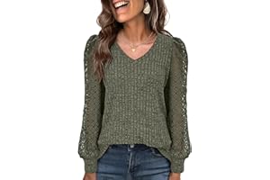 Naivikid Women Long Sleeve Shirts Fall Lace Tops 2025 Fashion V Neck Sweaters Dressy Casual Tunic S-XXL