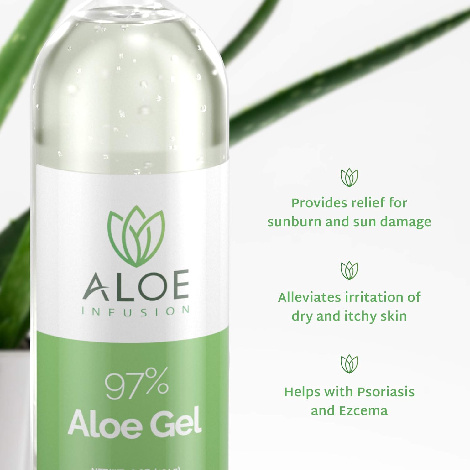 Aloe Infusion Organic Aloe Vera Gel - Deeply Hydrating, Skin Nourishing After Sun Skin Care for Face, Body and Hair - Sunburn, Redness and Itchy Skin Relief - Made in the USA - 16 Oz : Beauty