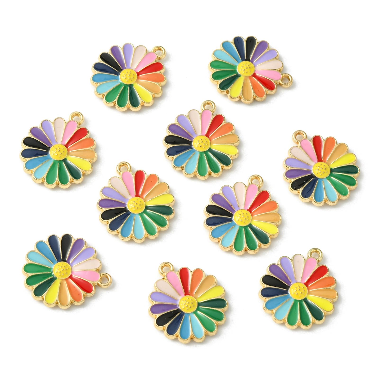 Airssory 30 Pcs Enamel Floral Flower Charms Rainbow Autumn Daisy Chrysanthemum Sunflower Charms for DIY Earring Jewelry Supplies and Crafts Making