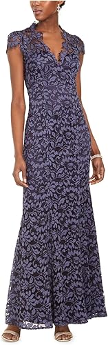 Eliza J Womens Navy Sheer Floral Cap Sleeve V Neck Full-Length Shift
