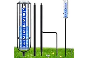 Ricihene Rain Gauge Outdoor, Rain Gauges Outdoors Best Rated, Accurate Rain Measure Gauge for Garden, Thickened Tube Rain Meter with Stake, Adjustable Height & Large Font Water Gauge for Rain