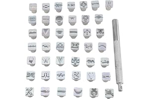 YAEKOO 44Pcs Leathercraft Metal Native American Symbol Leather Stamps Punch Set for DIY Leather Craft Printing Tools, 43Pcs Different Native American Symbol Stamps (10mm) and 1 Steel Handle