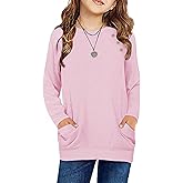 Girls Long Sleeve Shirts Crewneck Buttons Tops with Pockets